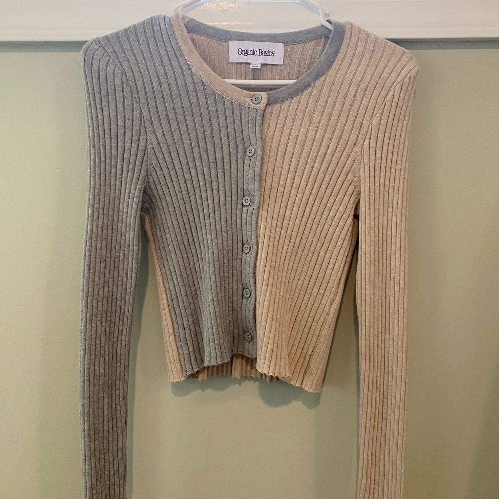 Organic Basics Ribbed Cardigan - Gray and Cream